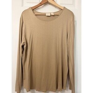 Chico’s Gold Shimmer Round Neck Long Sleeve Stretch Top Size 3-XL